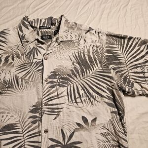 IZOD Golf Men's Large Shirt Silk Linen Blend Tropical‎ Palm Leaf Hawaiian Camp L